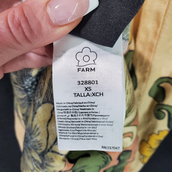 ✅ Farm Rio Linen Floral Arabesque Puff Sleeve Midi Dress – XSmall - Picture 13 of 16